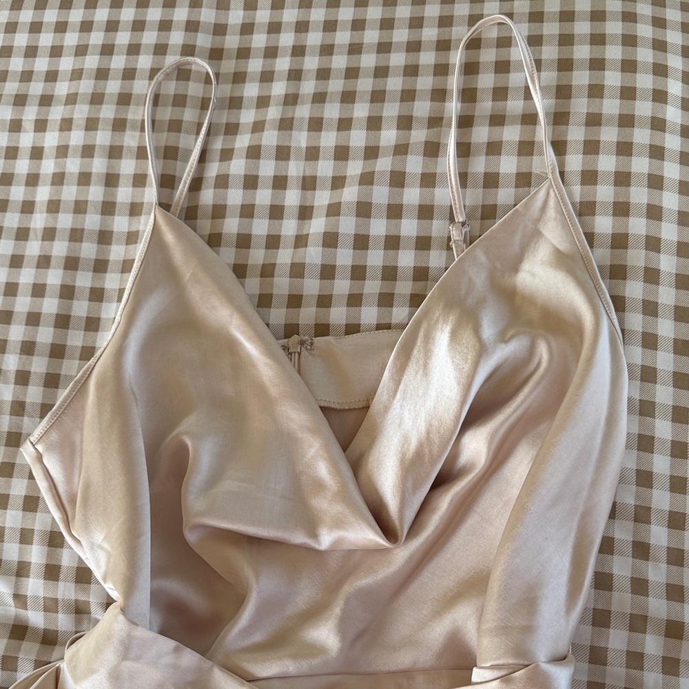 Satin Cowl Neck Slip Dress - Champagne